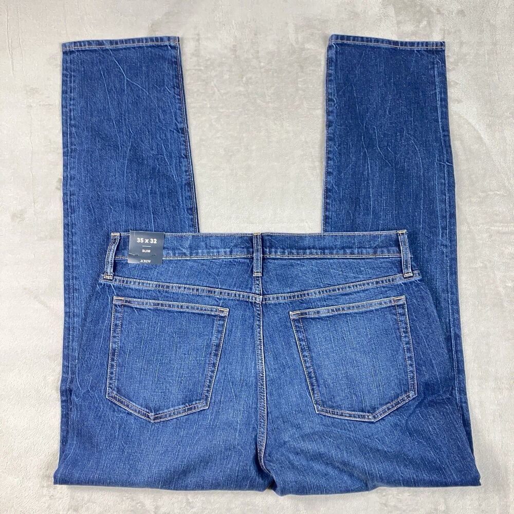 J.Crew Flex Slim Mens Jeans 35x32* Blue Denim 5 Pocket Stretch Preppy
